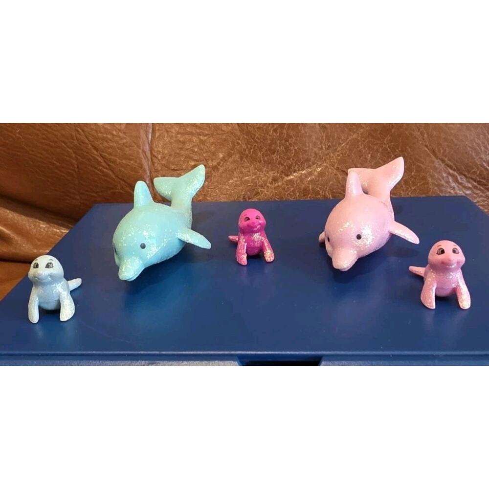 Polly Pocket Glittery Sea Creatures 3 Seals 2 Dolphins Pink Blue Replacements